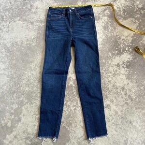 We the Free High Waist Denim Crop‎ Jeans Raw Hem Size 28 Dark Wash Cotton